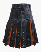 CROSS STRAP LEATHER KILT IN BLACK AND BROWN - Scottish Kilt Jacket™ USA-UK